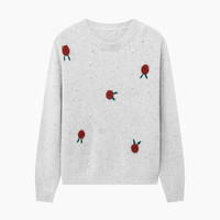 Basic House/百家好冬季气质百搭宽松时尚刺绣休闲长袖针织毛衣女 白 L