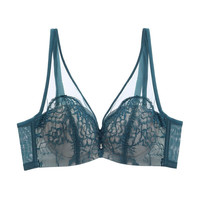 欧迪芬（Ordifen）薄款文胸女士内衣蕾丝网纱薄杯大罩杯胸罩软钢圈上托大码 绿宝石 75C 34/75C