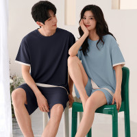 芬腾可安2025睡衣女男夏季螺纹冰丝薄款家居服套装短袖短裤可外穿简约 65G25890男 3XL