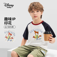 迪士尼儿童男女童短袖t恤男童短袖t恤2025夏季休闲时尚半袖上衣 蓝白 130 cm