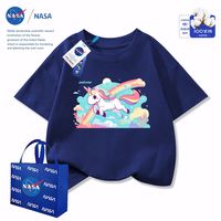 NASA彩虹独角兽短袖t恤夏季中大童纯棉潮流时尚上衣衣服