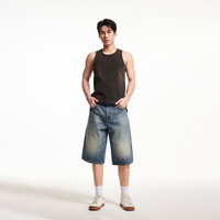 杰克·琼斯(JACK&JONES)25年男装休闲牛仔短裤男士宽松高弹力五分裤夏季薄款潮流松紧腰 E39中蓝牛仔 3XL (195)