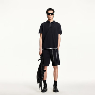 杰克·琼斯（JACK&JONES）25年男装POLO衫男士速干吸湿透气夏季翻领T恤短袖polo衫珠地面料 E40黑色 常规 L