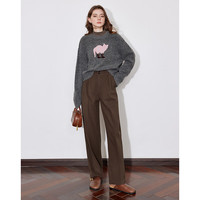 初语穿靴子的猫针织毛衣女2024年秋冬圆领宽松毛织衣减龄上衣 花灰色 常规 XL