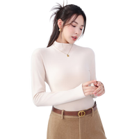 莫代尔德绒半高领打底衫女加绒加厚磨毛打底衣秋冬修身长袖保暖内搭上衣