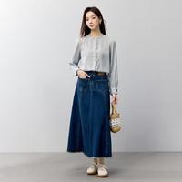 法式欧若风木耳边长袖条纹衬衫女2025春季高级感时尚气质衬衣