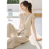 【含麻轻通勤】圆领松弛感无袖上衣长裤二件套2025夏套装