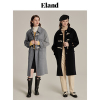 ELAND衣恋毛呢外套格雷系学院风牛角扣大衣100%绵羊毛 深藏青色(03)D/NAVY S/160
