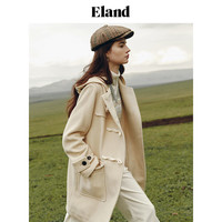 ELAND衣恋毛呢外套牛角扣羊毛大衣学院风外套女100%绵羊毛 卡其色(35)Beige M/165