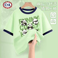 C&A男童t恤短袖2025小童上衣夏款半袖儿童衣服夏季 深竹绿 萌竹熊绿蓝 120