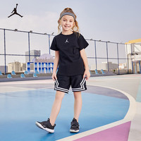 NIKE JORDAN 耐克AJ童装女童纯棉舒适短袖T恤2025夏季儿童针织上衣 正黑色 140 /64 【身高128-140cm】