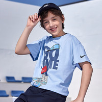 NIKE 3BRAND 耐克男童短袖t恤【纯棉】25夏季撞色大logo儿童衣服 天蓝【纯棉】 140 /68 【身高128-140cm】
