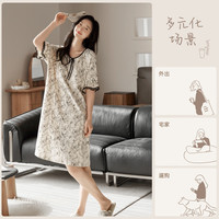 猫人女士睡衣女【100%纯棉】带胸垫睡裙可外穿睡衣女春秋透气家居服