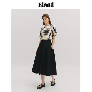 ELAND衣恋短袖T恤女宽松纯棉基础款条纹舒适上衣2024夏季 黑色(19)Black-B款 M/165