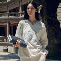 时尚休闲卫衣男女同款宽松V领针织长袖套头衫