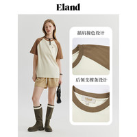 ELAND衣恋T恤女透气撞色圆领短袖宽松2024夏季 浅蓝色(51)L/Blue XL/175