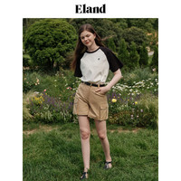 ELAND衣恋T恤女透气撞色圆领短袖宽松2024夏季 黑色(19)Black XL/175