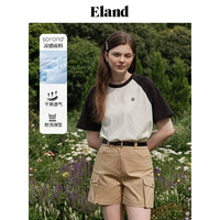 ELAND衣恋T恤女透气撞色圆领短袖宽松2024夏季 粉色(25)Pink XL/175