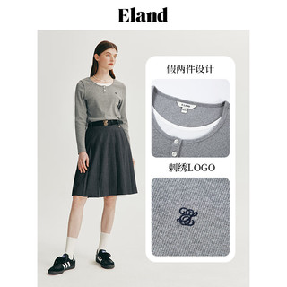 ELAND衣恋长袖T恤女舒适假两件针织衫弹力上衣2024春季 浅灰色(16)L/Grey-B款 L/170