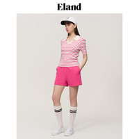 ELAND衣恋针织T恤女v领短袖条纹糖果色运动风上衣夏季新款城市新户外