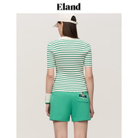 ELAND衣恋针织T恤女v领短袖条纹糖果色运动风上衣夏季城市新户外 绿色(40)Green XS
