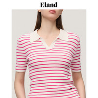 ELAND衣恋针织T恤女v领短袖条纹糖果色运动风上衣夏季城市新户外 绿色(40)Green L