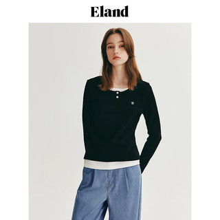 ELAND衣恋长袖T恤女舒适假两件针织衫弹力上衣2024春季 浅灰色(16)L/Grey-B款 L/170