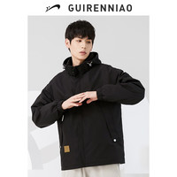 贵人鸟夹克男春秋连帽宽松加肥胖子男士上衣中青年纯色工装男女同款 米白色 XL