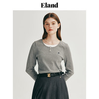 ELAND衣恋长袖T恤女舒适假两件针织衫弹力上衣2024春季 黑色(19)Black-A款 M/165