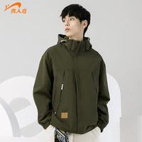 贵人鸟夹克男春秋连帽宽松加肥胖子男士上衣中青年纯色工装男女同款 军绿 XL