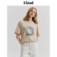 ELAND衣恋短袖女圆领印花T恤休闲上衣2024夏季 绿色(40)Green S/160