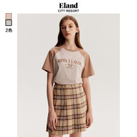 ELAND衣恋时髦短袖t恤女学院风美式休闲复古撞色T恤夏季 象牙白/白色(39)Ivory M/165