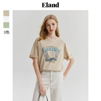 ELAND衣恋短袖女圆领印花T恤休闲上衣2024夏季 绿色(40)Green M/165