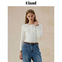 ELAND衣恋长袖T恤女简约风弹力罗纹棉感圆领修身上衣2024秋季新款