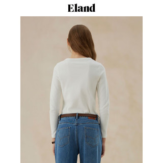 ELAND衣恋长袖T恤女简约风弹力罗纹棉感圆领修身上衣2024秋季 象牙白/白色(39)Ivory M/165
