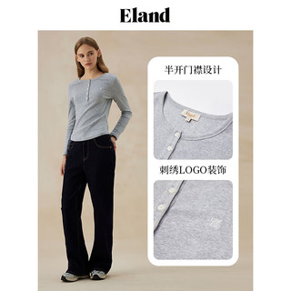 ELAND衣恋长袖T恤女简约风弹力罗纹棉感圆领修身上衣2024秋季 象牙白/白色(39)Ivory M/165