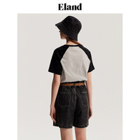 ELAND衣恋时髦短袖t恤女学院风美式休闲复古撞色T恤夏季 中灰色(18)M/Grey M/165