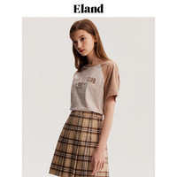 ELAND衣恋时髦短袖t恤女学院风美式休闲复古撞色T恤夏季 中灰色(18)M/Grey S/160