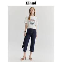 ELAND衣恋短袖女圆领印花T恤休闲上衣2024夏季 卡其色(35)Beige S/160