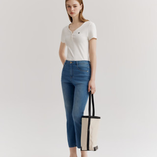 ELAND衣恋T恤女V领半开襟格雷系修身显瘦上衣内搭2024夏季 白色(10)White M/165