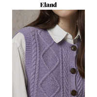 ELAND【100%绵羊毛】衣恋马夹女菱形格纹正反两穿背心24冬季 燕麦色(33)OATMEAL S/160