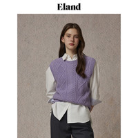 ELAND【100%绵羊毛】衣恋马夹女菱形格纹正反两穿背心24冬季 浅紫色(88)Lavender S/160