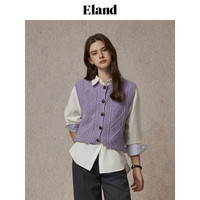 ELAND【100%绵羊毛】衣恋马夹女菱形格纹正反两穿背心24冬季 燕麦色(33)OATMEAL L/170