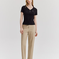 ELAND衣恋T恤女V领半开襟格雷系修身显瘦上衣内搭2024夏季 黑色(19)Black S/160