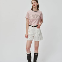 ELAND衣恋T恤女透气H型印花短袖圆领上衣24夏 粉色(25)Pink S/160