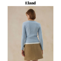 ELAND【95%棉】衣恋长袖T恤女学院风假两件罗纹v领上衣24秋季 蓝色(50)Blue L/170