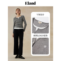 ELAND【95%棉】衣恋长袖T恤女学院风假两件罗纹v领上衣24秋季 深灰色(17)D/Grey S/160