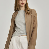ELAND衣恋衬衫女马卡龙色系苎麻面料通勤上衣2024夏季 浅棕色(86)Light Brown S/160
