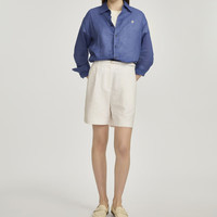 ELAND衣恋衬衫女马卡龙色系苎麻面料通勤上衣2024夏季 宝蓝色(63)Royal S/160