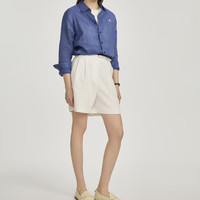 ELAND衣恋衬衫女马卡龙色系苎麻面料通勤上衣2024夏季 宝蓝色(63)Royal M/165